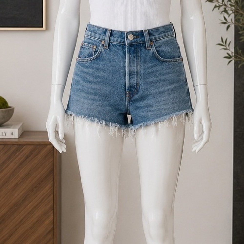 Reformation Womens Denim Shorts Blue High Rise Frayed Hem 28